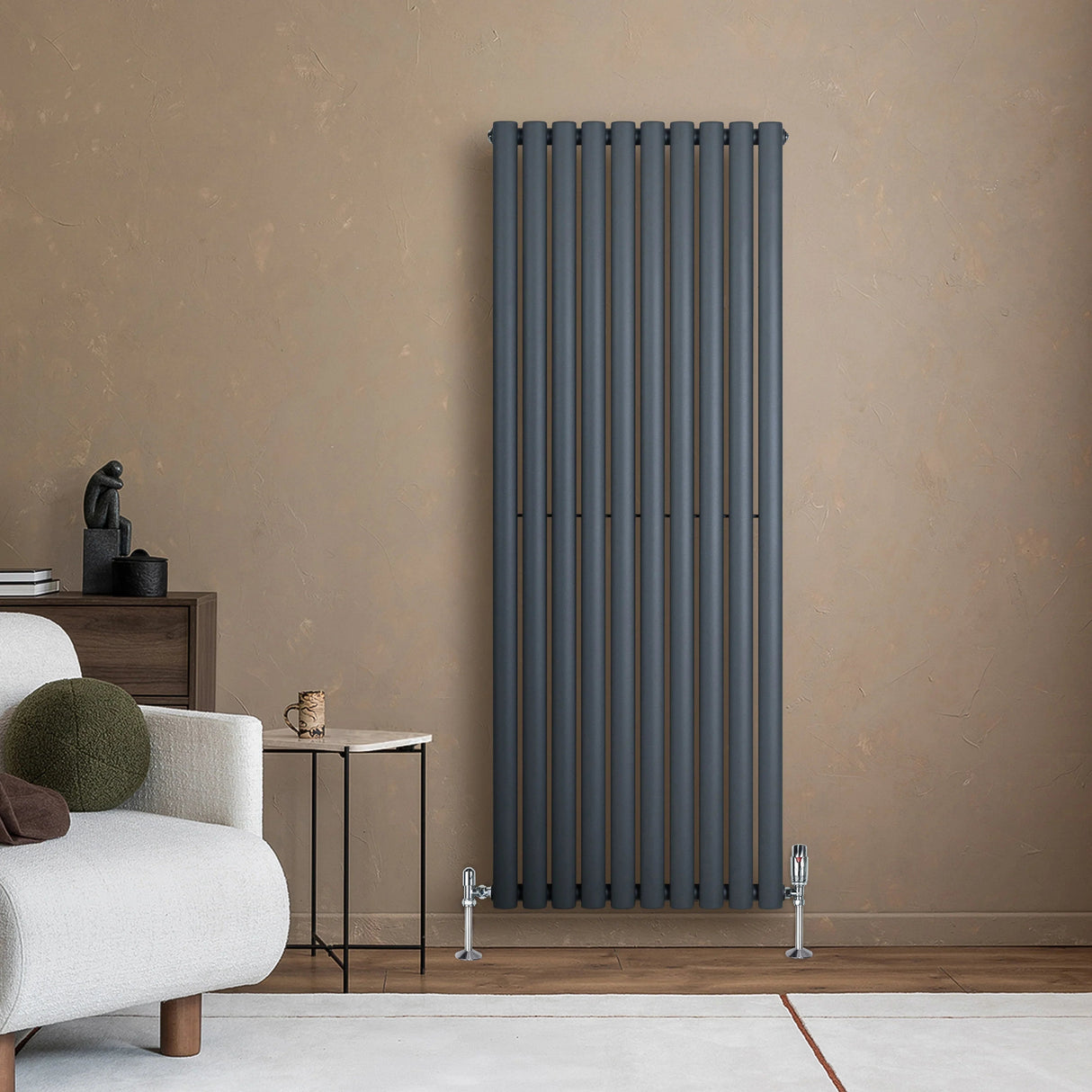 Oval Single Column Radiator - 1600 x 600mm - Anthracite Grey