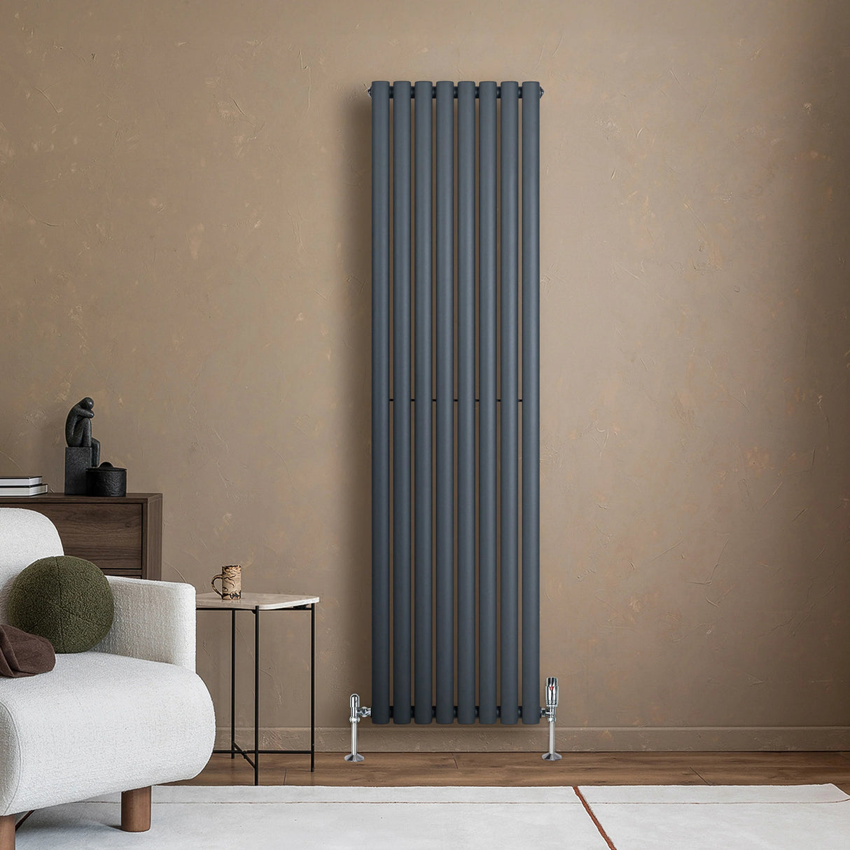Oval Single Column Radiator - 1800 x 480mm - Anthracite Grey
