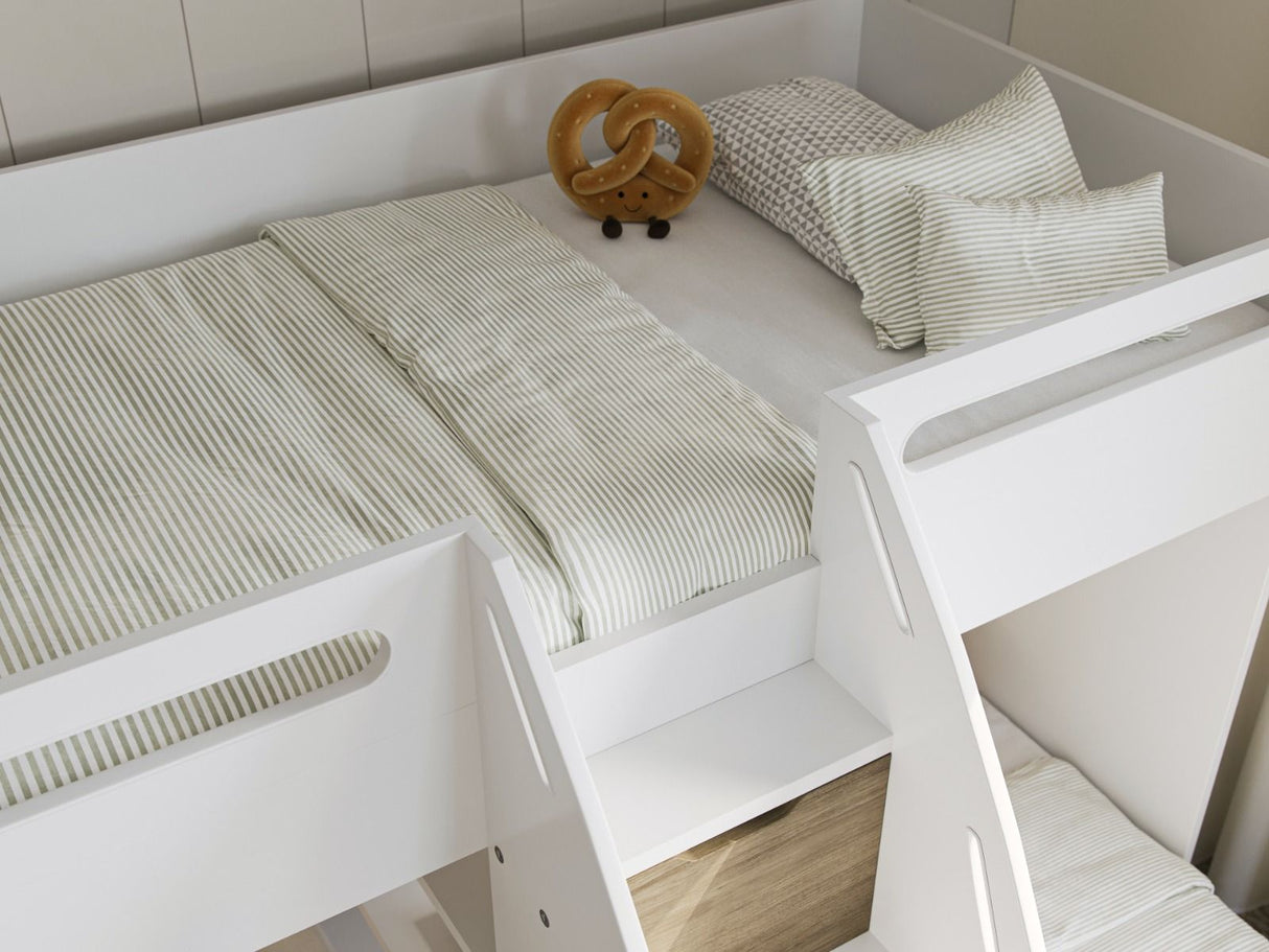 Flair Eddie Staircase Triple Bunk Bed with Storage White & Oak