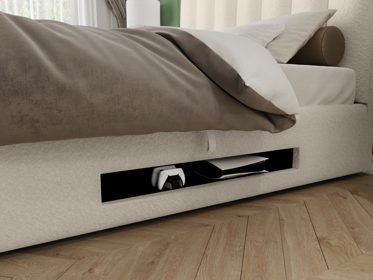 Flair Megane Kingsize Side Lift TV Ottoman Bed Cream Boucle