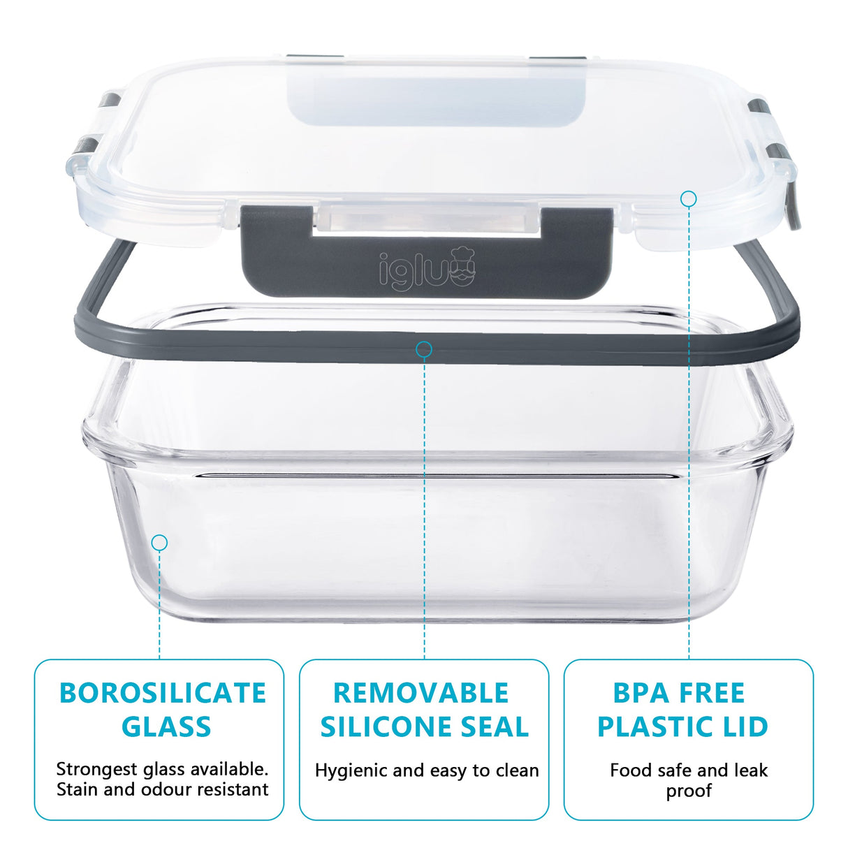 Glass Food Storage Containers in 2 sizes - 1050ml and 370ml - 10 PACK