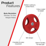 1 x 20kg Tri Grip Colour Rubber 2" Olympic Weight Plates