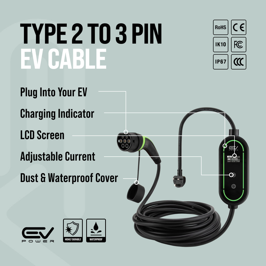 Type 2 to 3 Pin Charging Cable – V4