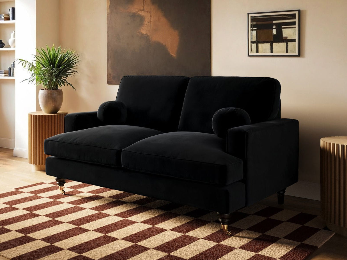 SOLACE+CO Addison 2 Seater Sofa with Caster Legs Black Velvet