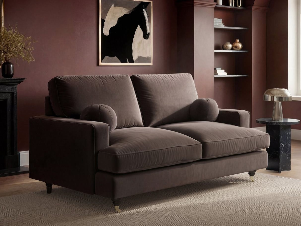 SOLACE+CO Addison 2 Seater with Caster Legs Mocha Velvet Sofa
