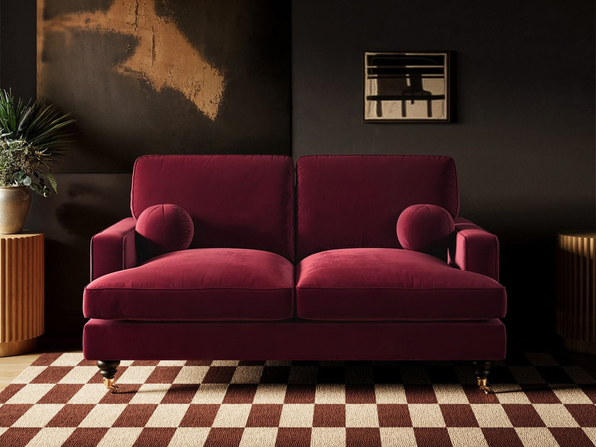 SOLACE+CO Addison 2 Seater Sofa with Caster Legs Burgundy Velvet