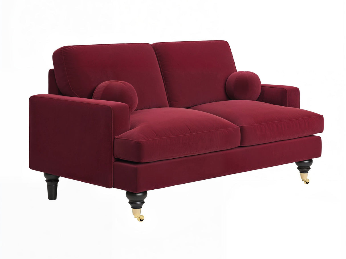 SOLACE+CO Addison 2 Seater Sofa with Caster Legs Burgundy Velvet