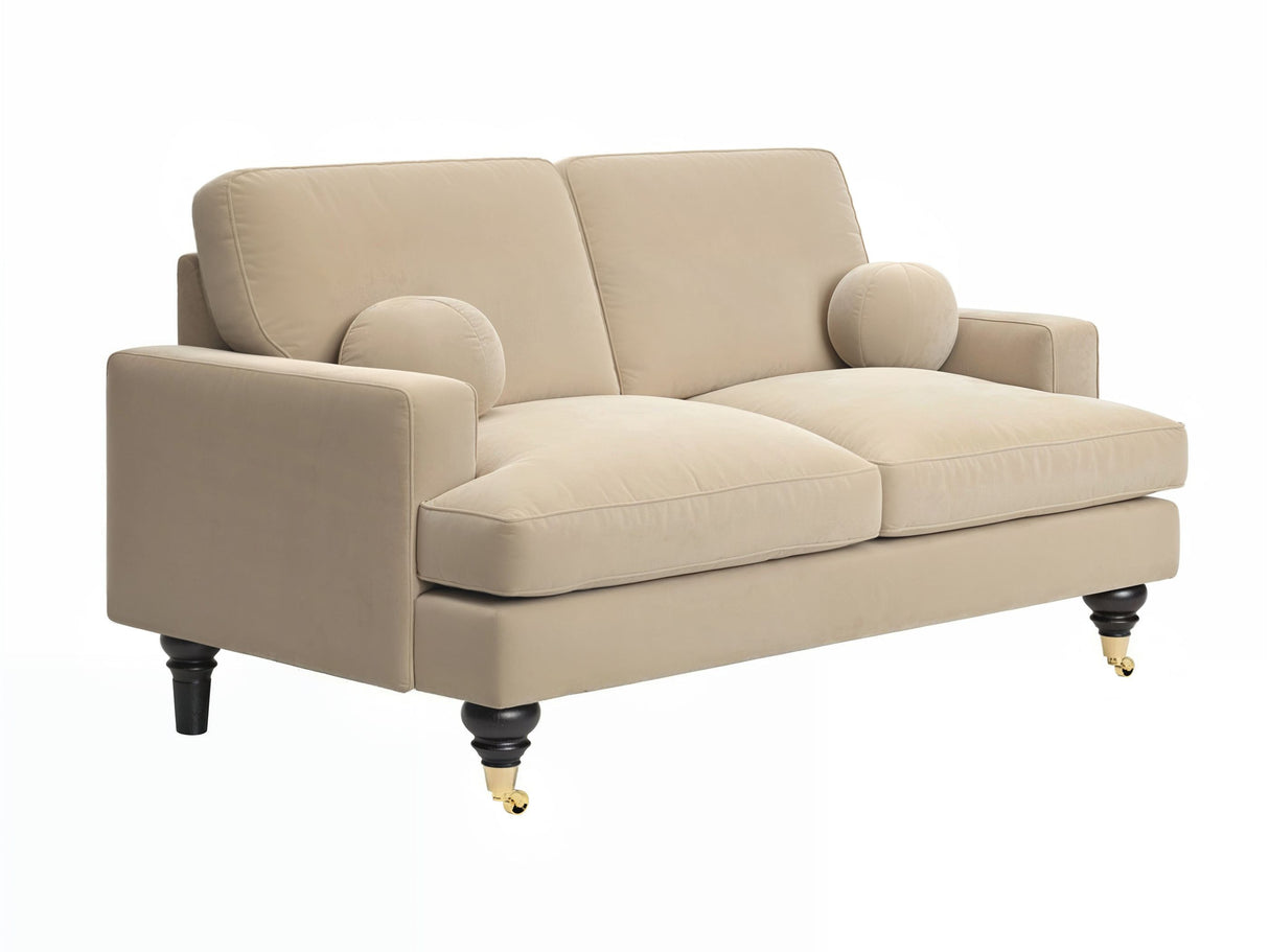 SOLACE+CO Addison 2 Seater Sofa with Caster Legs Beige Velvet