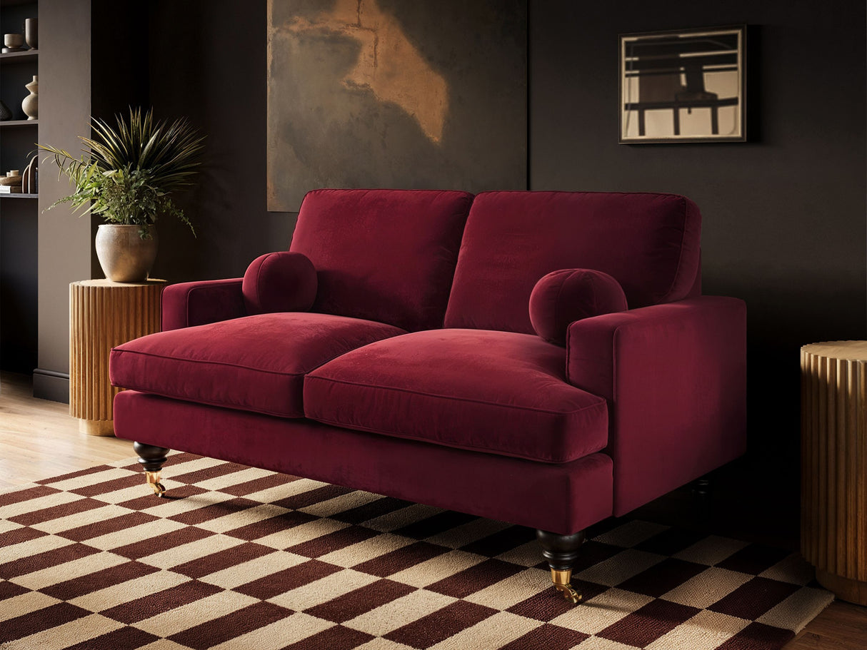 SOLACE+CO Addison 2 Seater Sofa with Caster Legs Burgundy Velvet