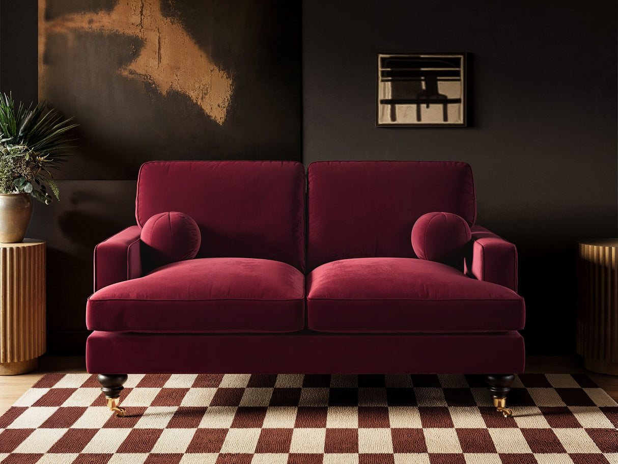 SOLACE+CO Addison 2 Seater Sofa with Caster Legs Burgundy Velvet