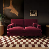 SOLACE+CO Addison 2 Seater Sofa with Caster Legs Burgundy Velvet