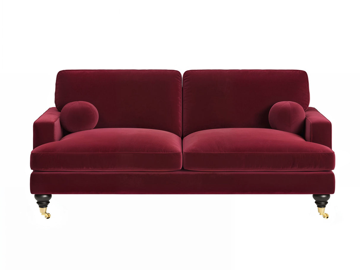 SOLACE+CO Addison 3 Seater Sofa with Caster Legs Burgundy Velvet