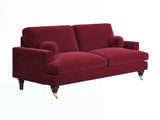 SOLACE+CO Addison 3 Seater Sofa with Caster Legs Burgundy Velvet