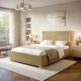 SOLACE+CO Theo Ribbed Ottoman Bed Light Wood-Double