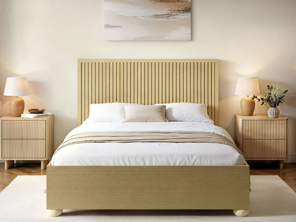 SOLACE+CO Theo Ribbed Ottoman Bed Light Wood-Double
