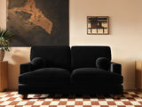 SOLACE+CO Addison 2 Seater Sofa with Caster Legs Black Velvet