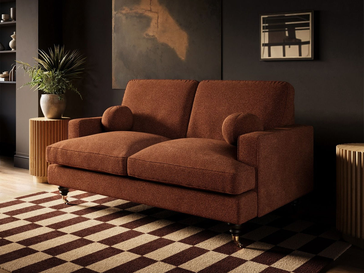 SOLACE+CO Addison 2 Seater Sofa with Caster Legs Burnt Orange Chenille