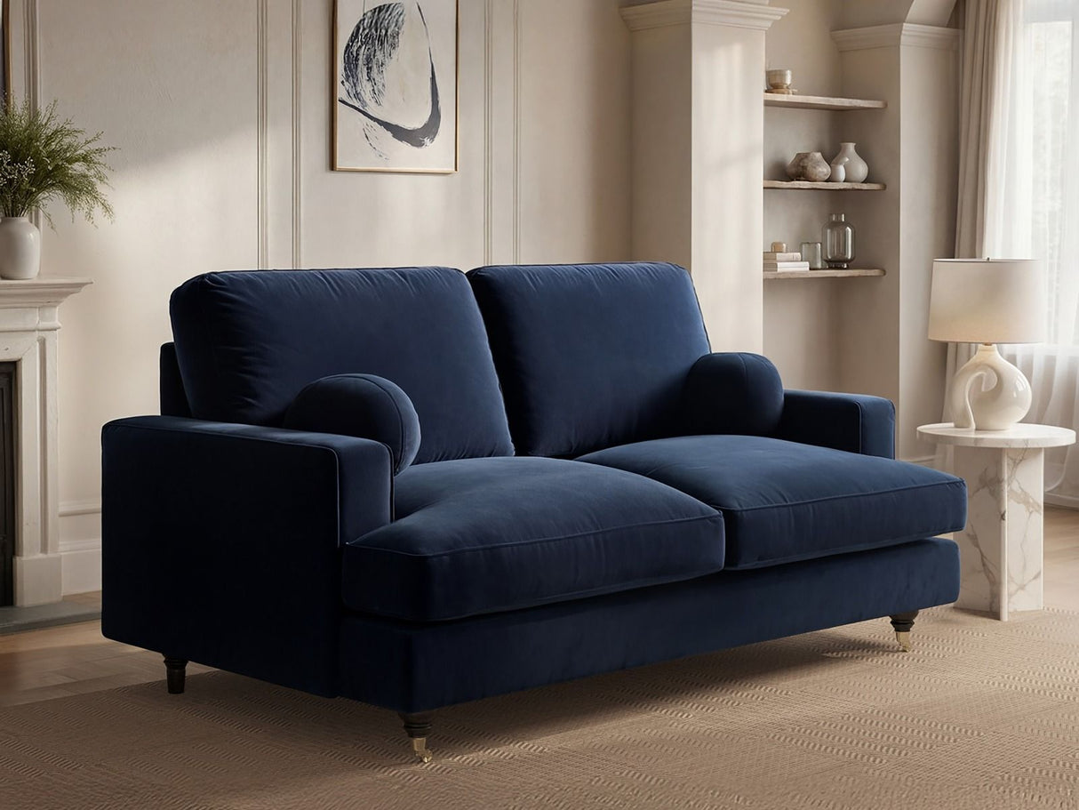 SOLACE+CO Addison 2 Seater Sofa with Caster Legs Blue Velvet