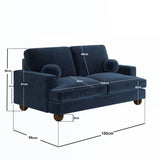 SOLACE+CO Addison 2 Seater Sofa with Caster Legs Blue Velvet