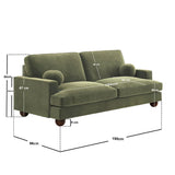SOLACE+CO Addison 3 Seater Sofa with Caster Legs Khaki Green Velvet