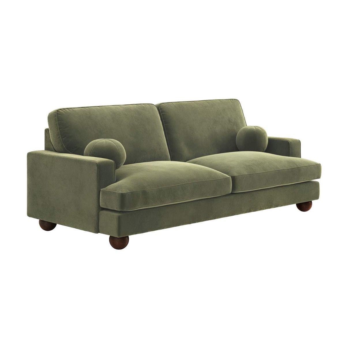 SOLACE+CO Addison 3 Seater Sofa with Caster Legs Khaki Green Velvet