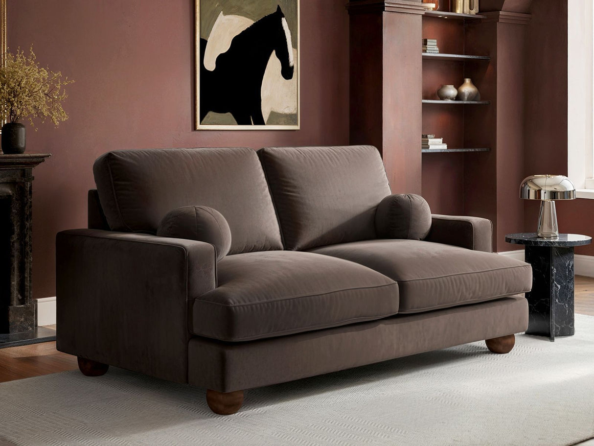 SOLACE+CO Addison 2 Seater with Caster Legs Mocha Velvet Sofa