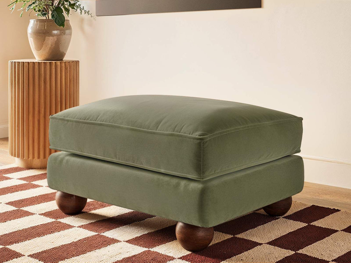 SOLACE+CO Addison Footstool Khaki Green Velvet