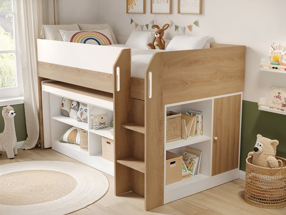 Flair Aiden Kids Cabin Bed with Desk & Storage White & Oak