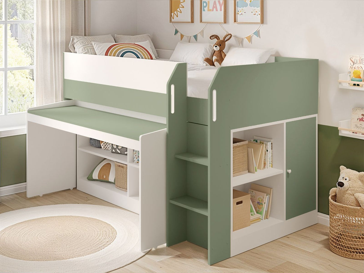 Flair Aiden Cabin Bed Mid Sleeper with Desk Olive Green