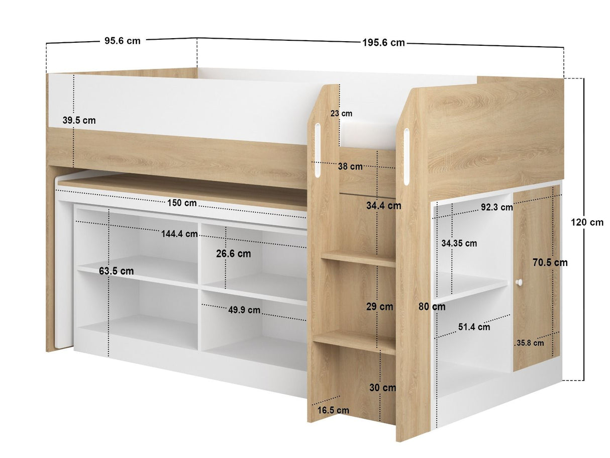 Flair Aiden Kids Cabin Bed with Desk & Storage White & Oak
