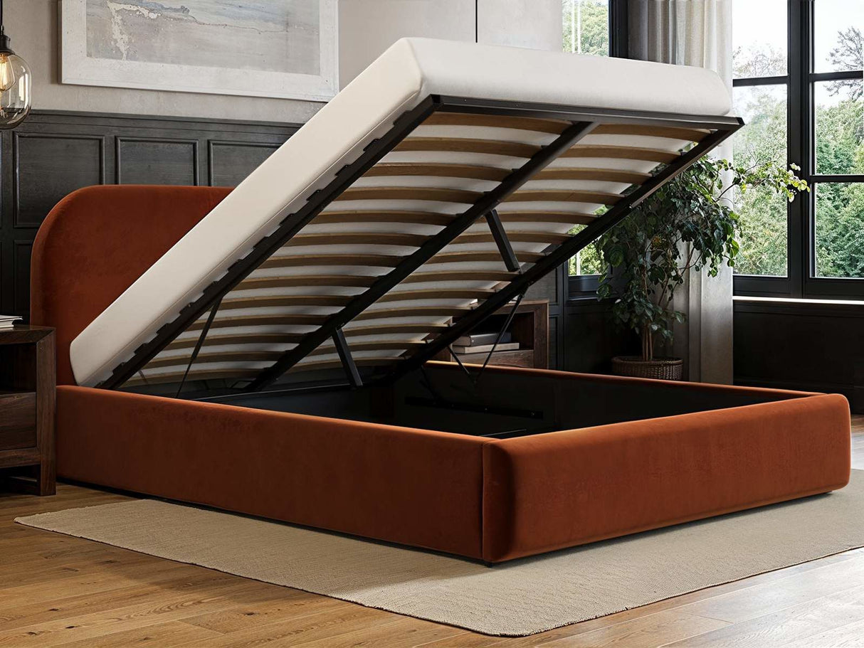 Flair Alba Double Ottoman Bed Burnt Orange Velvet
