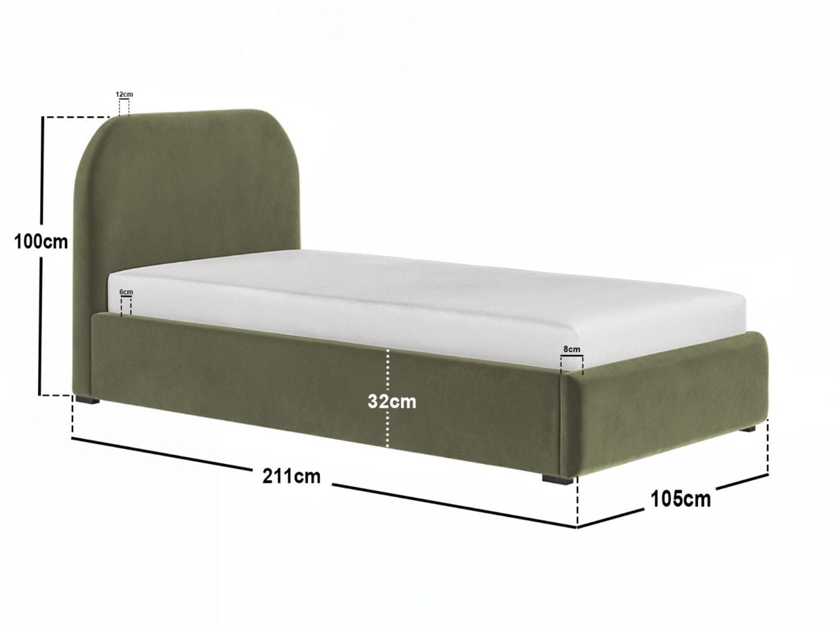 Flair Alba Single Ottoman Bed Velvet Khaki Green