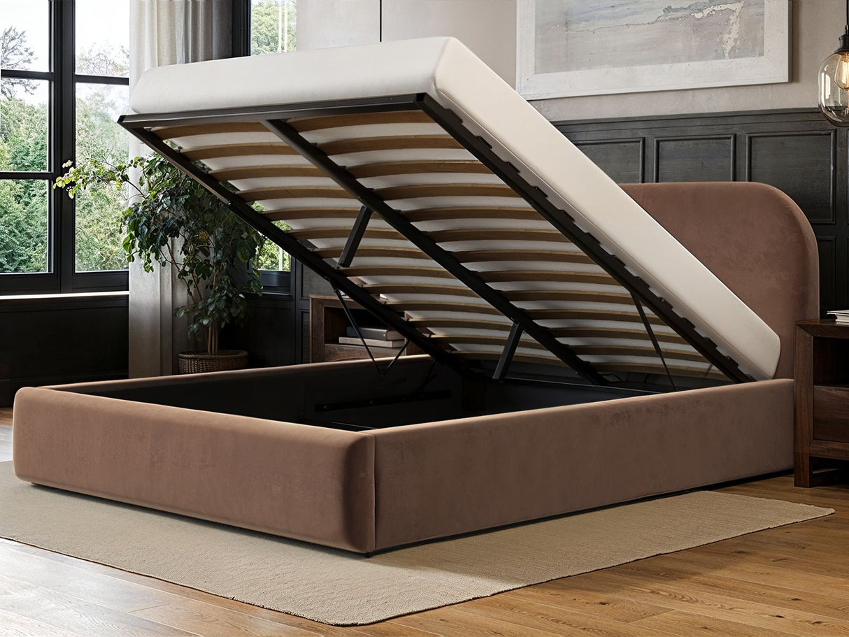 Flair Alba Chocolate Velvet Ottoman Bed -Kingsize