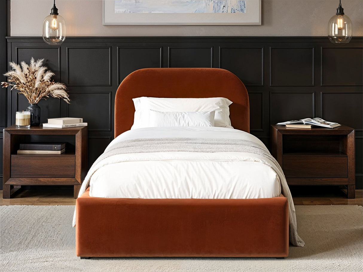 Flair Alba Single Ottoman Bed Velvet Orange