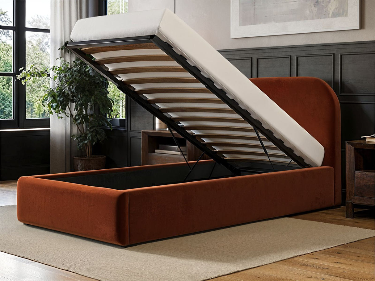 Flair Alba Single Ottoman Bed Velvet Orange