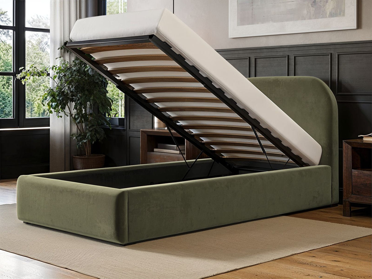 Flair Alba Single Ottoman Bed Velvet Khaki Green