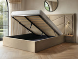Flair Alice Hotel Ottoman Bed with USB Gold Lights Beige Velvet Double