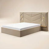 Flair Alice Hotel Ottoman Bed with USB Gold Lights Beige Velvet Double