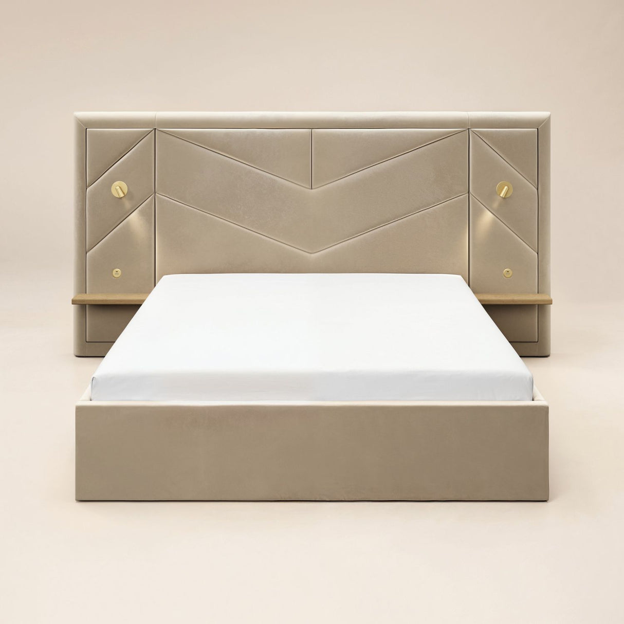 Flair Alice Hotel Ottoman Bed with USB Gold Lights Beige Velvet Double