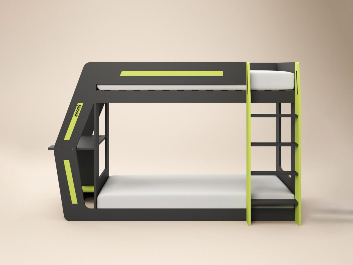 Recoil Alister Gaming Bunk Bed with Desk Charcoal & Green