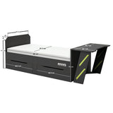 Recoil Alister Gaming Single Bed with Desk Charcoal & Green