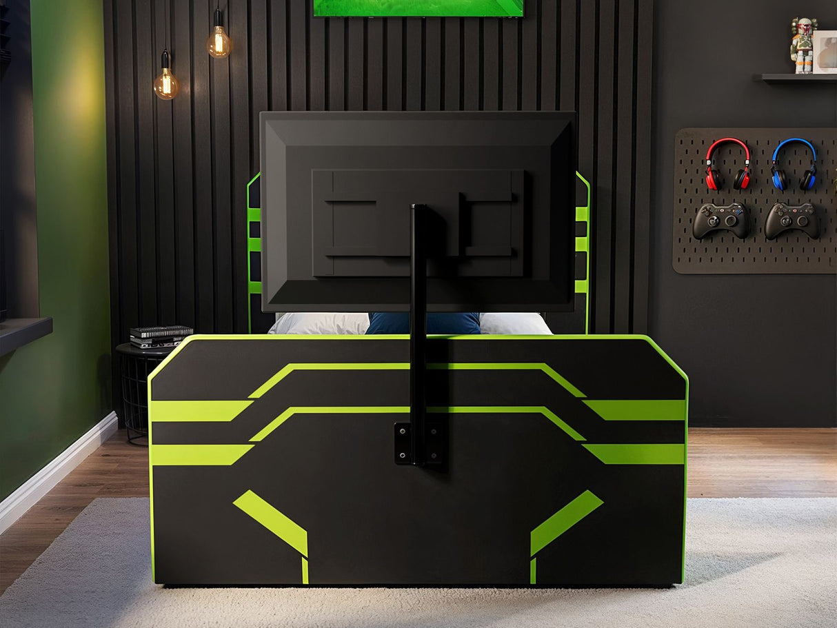 Recoil Alister Side Lift TV Ottoman Bed Black & Green Small Double