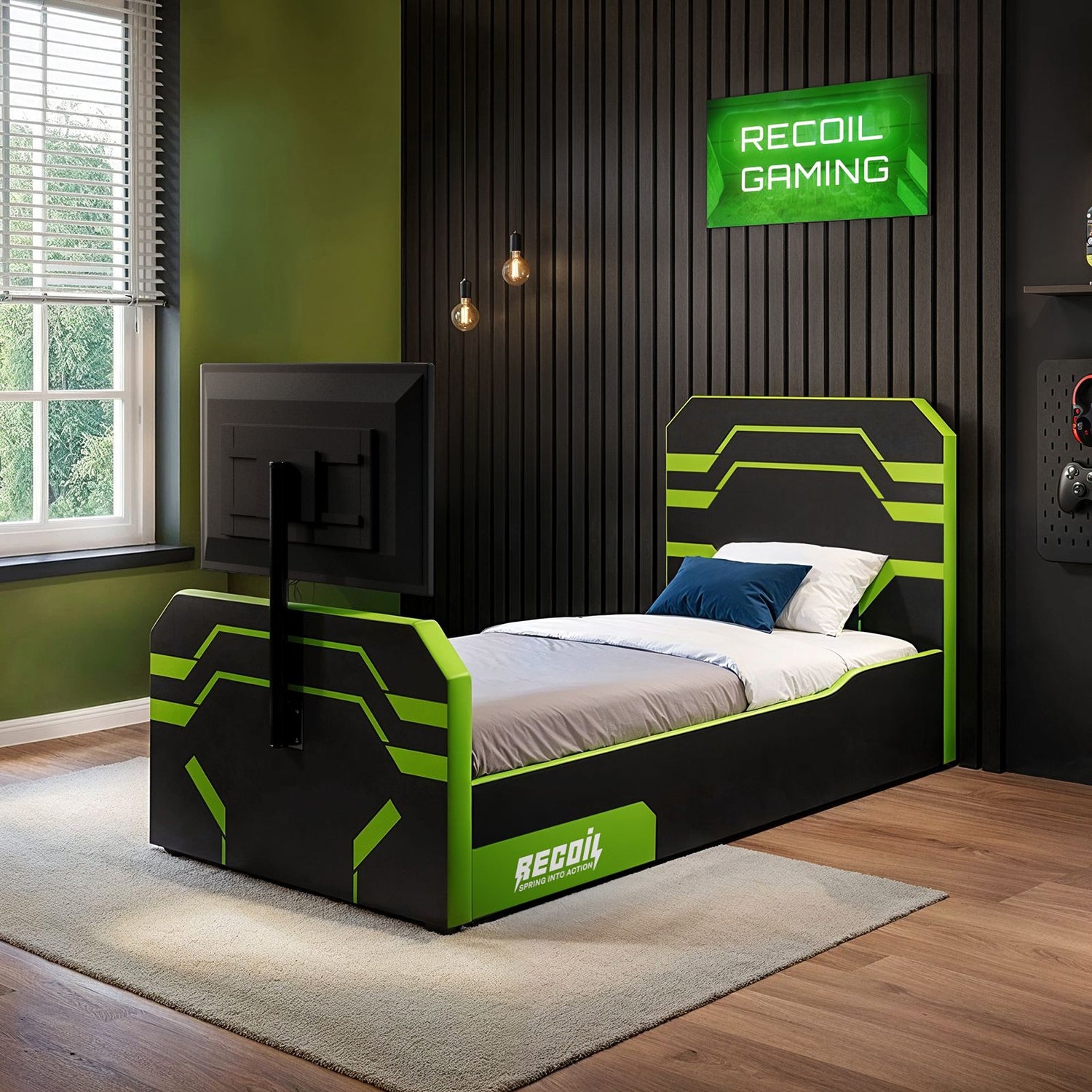 Recoil Alister Side Lift TV Ottoman Bed Black & Green Single