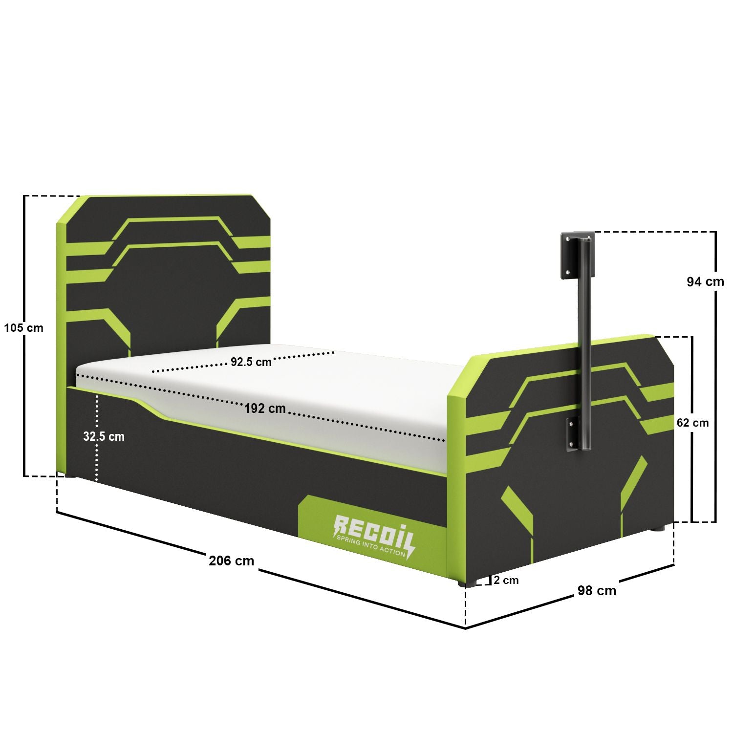 Recoil Alister Side Lift TV Ottoman Bed Black & Green Single