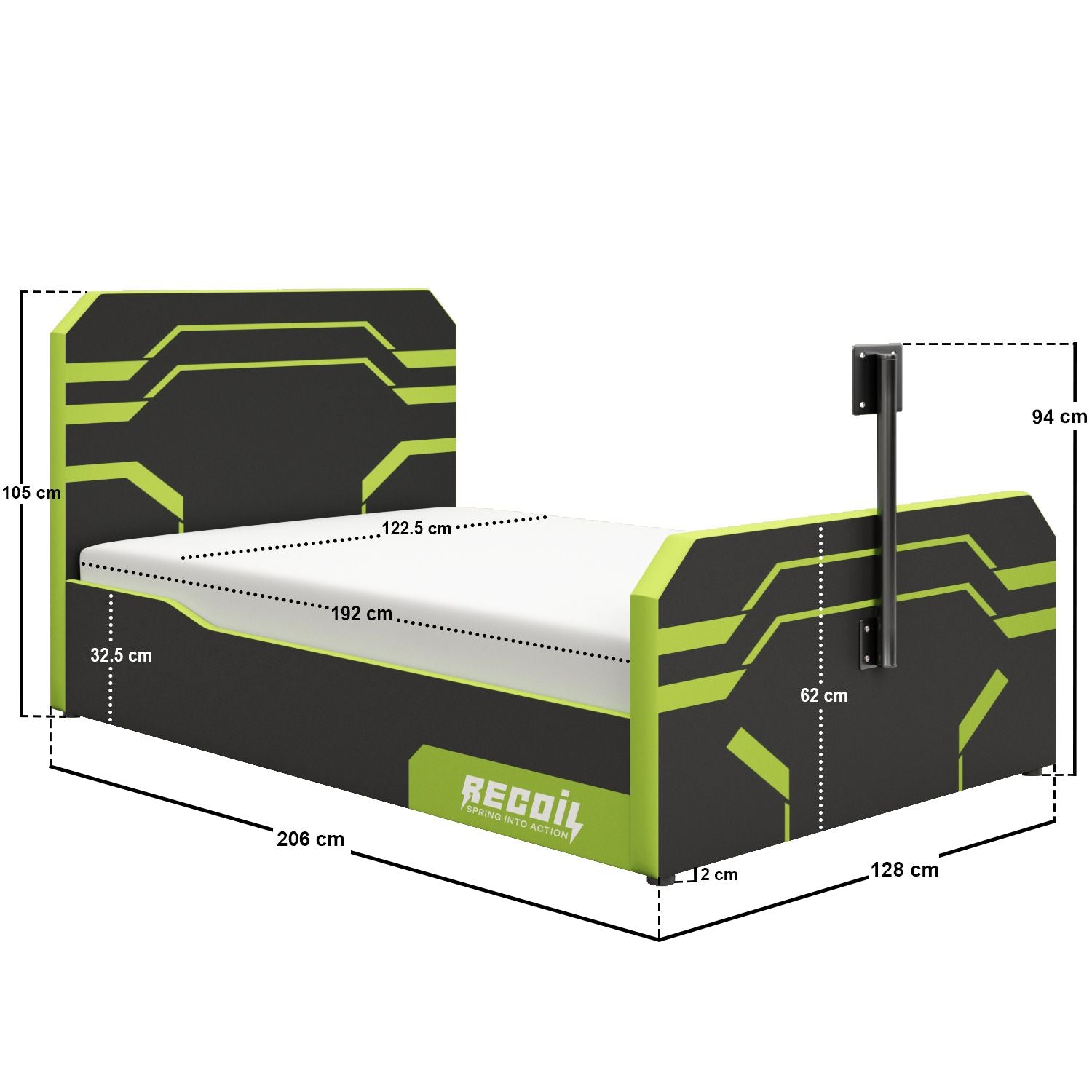 Recoil Alister Side Lift TV Ottoman Bed Black & Green Small Double