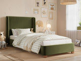 Flair Alma Single Winged Headboard Bed Olive Green Velvet