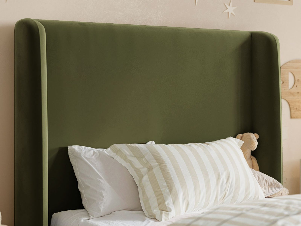 Flair Alma Single Winged Headboard Bed Olive Green Velvet
