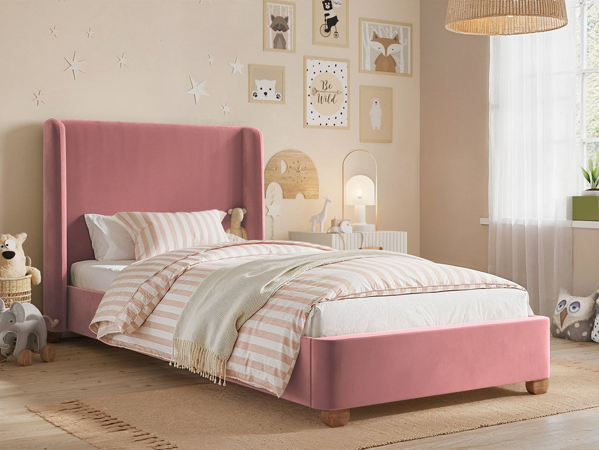 Flair Alma Single Winged Headboard Bed Pink Velvet