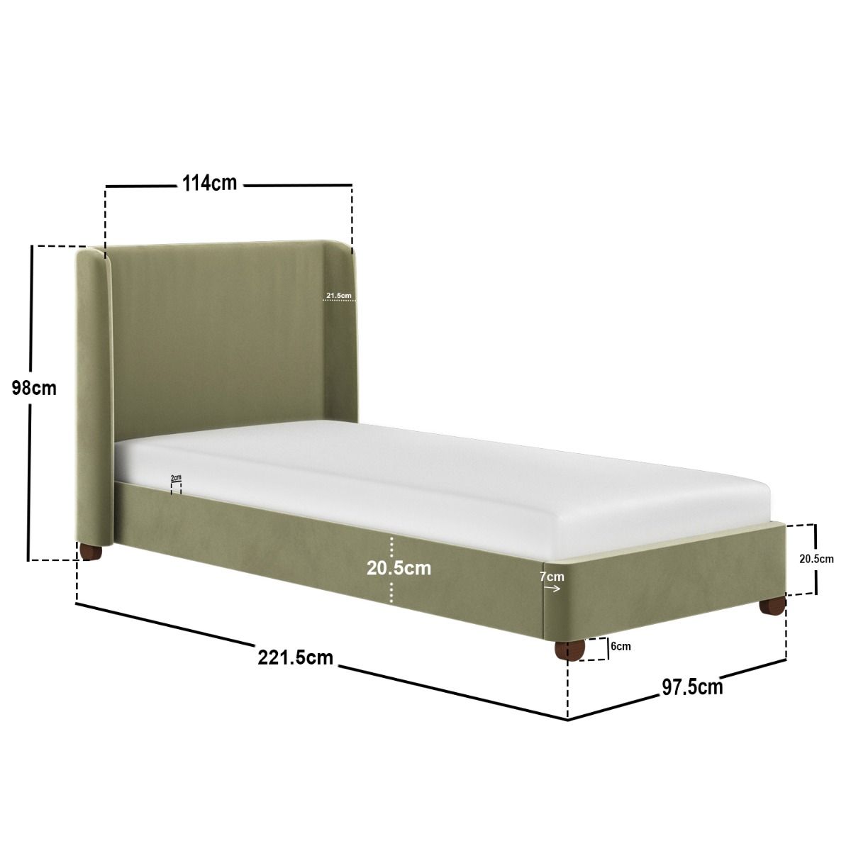 Flair Alma Single Winged Headboard Bed Olive Green Velvet
