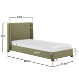 Flair Alma Single Winged Headboard Bed Olive Green Velvet
